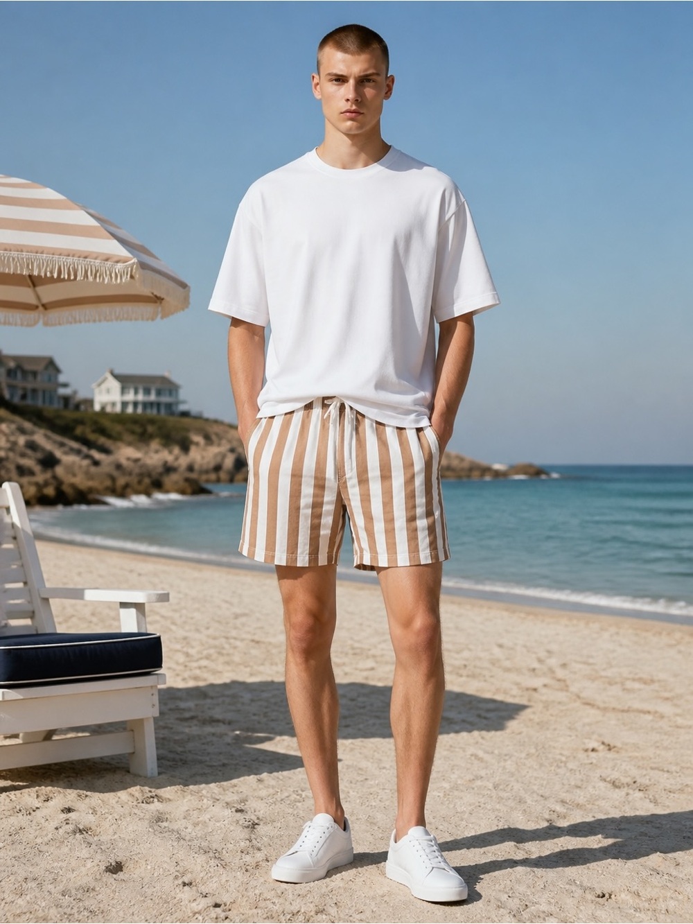 Banana Republic 8” Shorts Men’s Large Linen Blend Striped Drawstring Resort